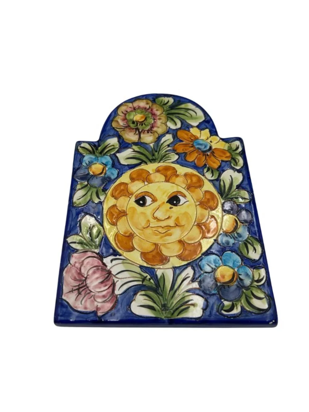 Hand Painted Italian Ceramic Sunflower & Fruit Wall Plaques Set Of 2 Vibrant